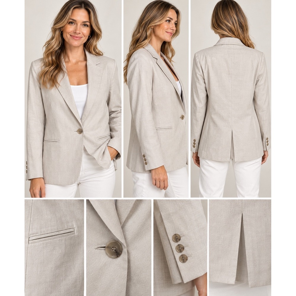 Evereve Womens Linen Blend Single Button Blazer Beige Tan Size Large